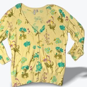 Caslon‎ Flocked Floral Cardigan Textured Botanical Knit Button Front